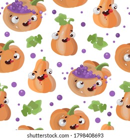 HALLOWEEN PUMPKIN Flat Design Seamless Pattern Funny Cartoon Hand Drawn Seamless Pattern Vector Illustration For Print