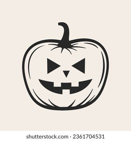Icono plano de calabaza de Halloween, blanco y negro