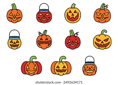 halloween pumpkin flat icon set