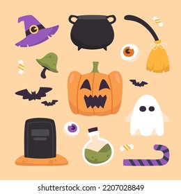 Halloween pumpkin flat illustration set on background