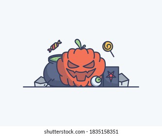 Halloween pumpkin flat outline illustration