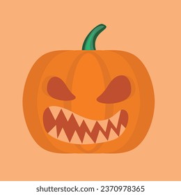 Halloween pumpkin in flat style for poster, banner, greeting card. Hallowen pumpkin vector with scary face pumkin spooky.Vector cartoon Illustration.Cute Halloween pumpkin.