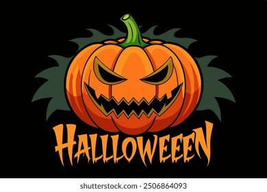 Halloween Pumpkin In Flat Style For Poster, Banner, Greeting Card. Vector Illustration, Solid Color Background