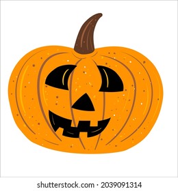 Halloween pumpkin flat vector illustration. Isolated object on white background. Good for posters, party invitations, stickers, cards, gift.