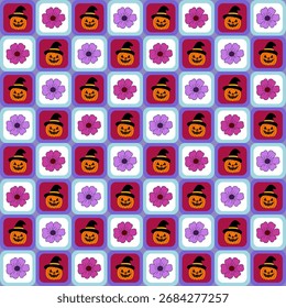 Halloween pumpkin and flower seamless pattern for Halloween festival,desin for background,fabric, carpet,wallpaper