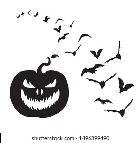 Halloween pumpkin and flying bats