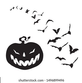 Halloween pumpkin and flying bats