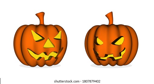 Halloween pumpkin from the front view. Burning orange pumpkins with cute smiles and realistic styles for fall holidays.