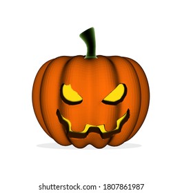 Halloween pumpkin from the front view. Orange pumpkin with a cute smile with round eyes for a fall holiday.