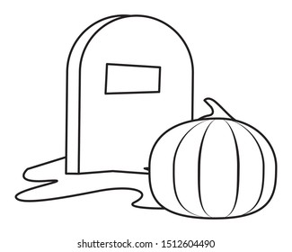 halloween pumpkin fruit with graveyard vector illustration design