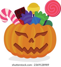 Halloween Pumpkin Full with Sweet Candies