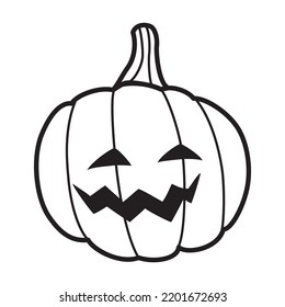 Halloween pumpkin. Funny character, cut out smiling head. Doodle sketch style. Line drawing. Design element for Halloween holiday. Vector illustration isolated on white background. Icon, symbol.