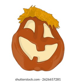 Halloween Pumpkin Funny and Cute on White Background. One of the Fall Holiday Symbol. Vector Illustration.