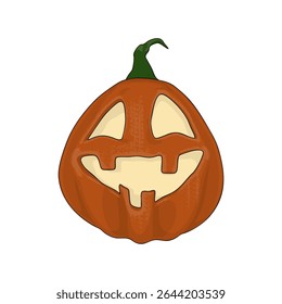 Halloween Pumpkin Funny and Cute on White Background. One of the Fall Holiday Symbol. Vector Illustration.
