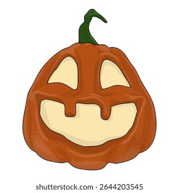 Calabaza de Halloween divertida y linda sobre fondo blanco. Uno de los símbolos de Festiva de otoño. Ilustración vectorial.