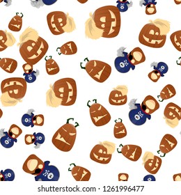 Halloween Pumpkin Funny and Cute Seamless Pattern Background. Vector Illustration.