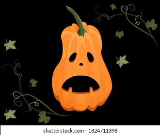 Halloween pumpkin, funny face. Design for autumn october party. Vector illustration.