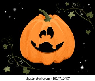 Halloween pumpkin, funny face. Design for autumn october party. Vector illustration.