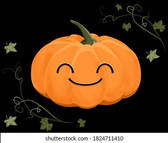Halloween pumpkin, funny face. Design for autumn october party. Vector illustration.