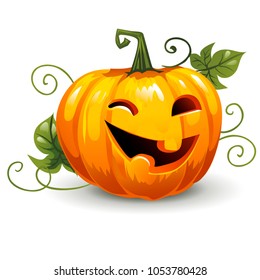 Halloween pumpkin with funny face. Isolated on white background.
