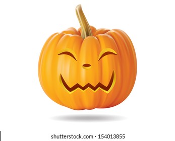 Halloween pumpkin with funny face on  white