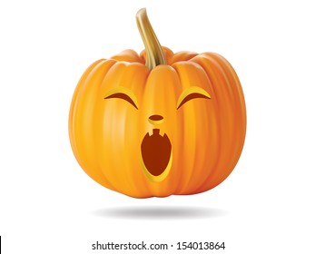 Halloween pumpkin with funny face on  white