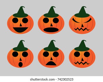 Halloween pumpkin with funny faces.