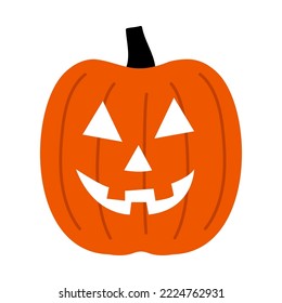 Halloween pumpkin. Funny faces. Autumn holidays. Pumpkin on white background. Symbol of the Halloween holiday. Orange pumpkin with smile for your design for the Halloween.