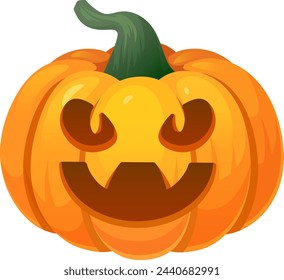 Halloween pumpkin with funny smile. Carving face lantern isolated on white background