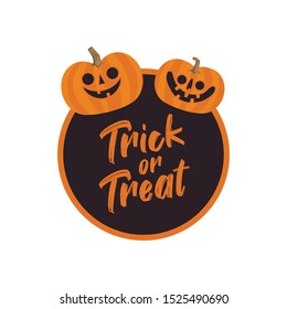 Halloween pumpkin funny sticker design. Trick or treat type text. 