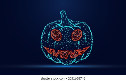 Halloween pumpkin futuristic dot particle vector illustration in dark background.