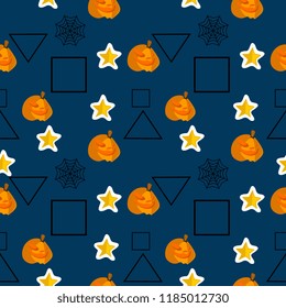 Halloween pumpkin and geometric dark seamless pattern. vector illustration for fashion textile print and wrapping with festive design.