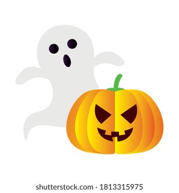 Halloween pumpkin and ghost cartoon design, Holiday and scary theme Vector illustration