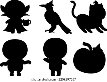 Halloween pumpkin and ghost and cat or bird vector silhouette's
