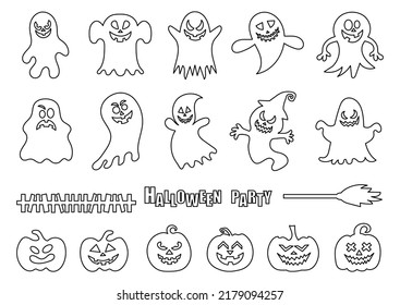 Halloween pumpkin and ghost coloring set vector illustration. Comic book style imitation