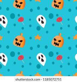 Halloween pumpkin and ghost cute seamless pattern. vector illustration for fashion textile print and wrapping with festive design.