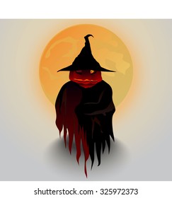 Halloween pumpkin, Halloween Ghost Eye on the moon vector, orange moon, ghost have shadow
