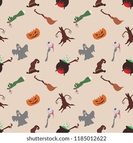 Halloween pumpkin ghost and eyeball cute seamless pattern. vector illustration for fashion textile print and wrapping with festive design.