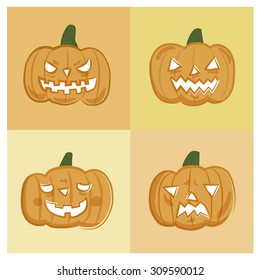 Halloween pumpkin ghost face vector icon set