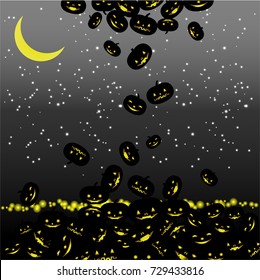 Halloween pumpkin ghost falling on night background.