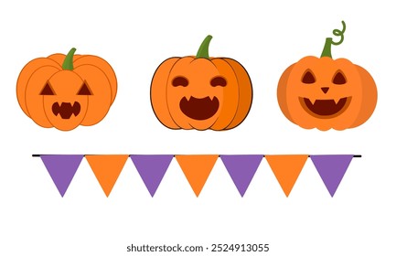 Halloween pumpkin ghost and flag icon sign isolated on white background vector.