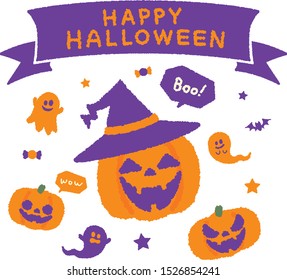 Halloween pumpkin ghost illustration set