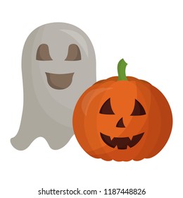 halloween pumpkin with ghost isolated icon