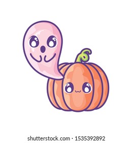 halloween pumpkin with ghost on white background vector illustration design