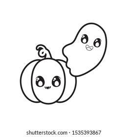 halloween pumpkin with ghost on white background vector illustration design