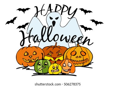 Halloween pumpkin with a ghost on a white background
