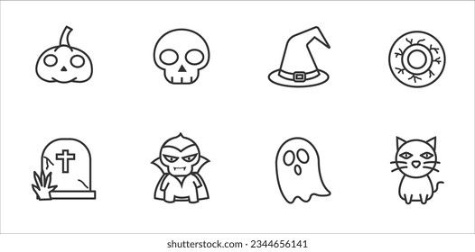 Halloween pumpkin ghost Outline vector icons