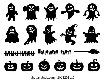 Halloween pumpkin and ghost silhouette set vector illustration