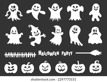 Halloween pumpkin and ghost silhouette set vector illustration