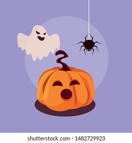 halloween pumpkin with ghost and spider